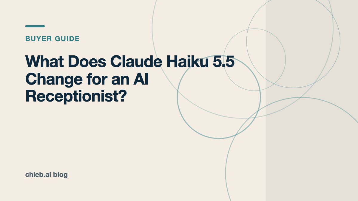 Cover card for the Chleb AI blog post titled What Does Claude Haiku 5.5 Change for an AI Receptionist?, labeled Buyer guide