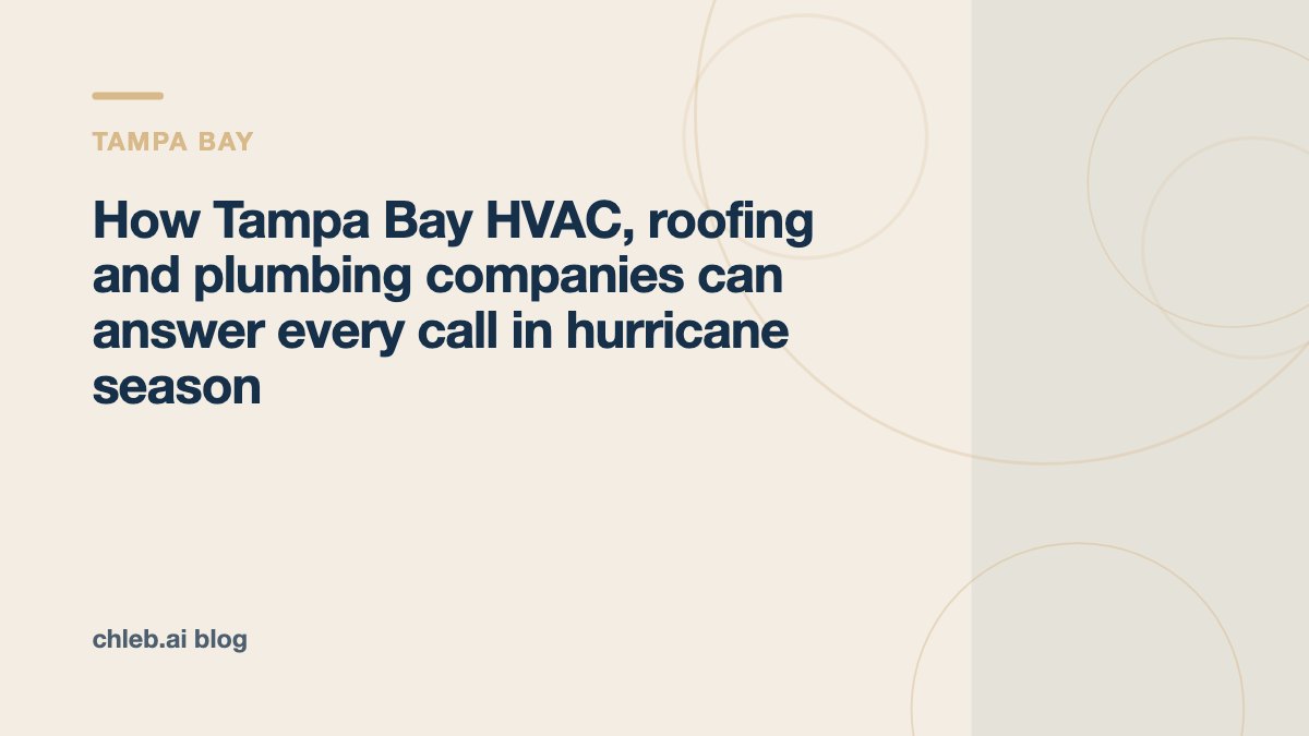 Cover card for the Chleb AI blog post titled How Tampa Bay HVAC, roofing and plumbing companies can answer every call in hurricane season, labeled Tampa Bay