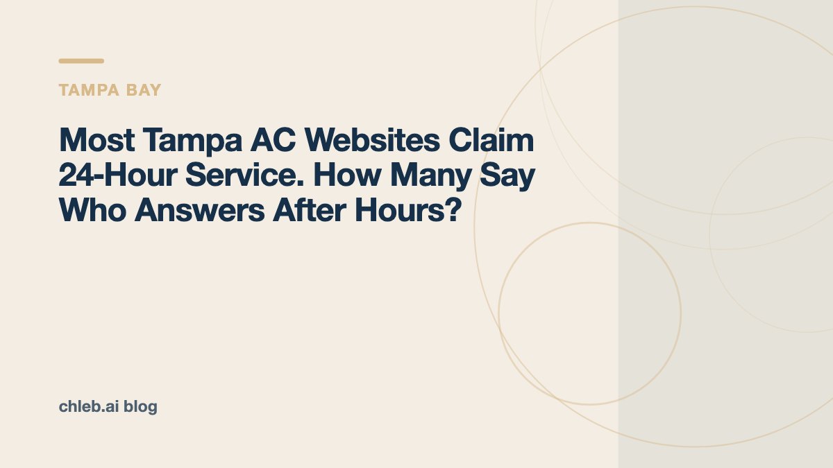 Cover card for the Chleb AI blog post titled Most Tampa AC Websites Claim 24-Hour Service. How Many Say Who Answers After Hours?, labeled Tampa Bay